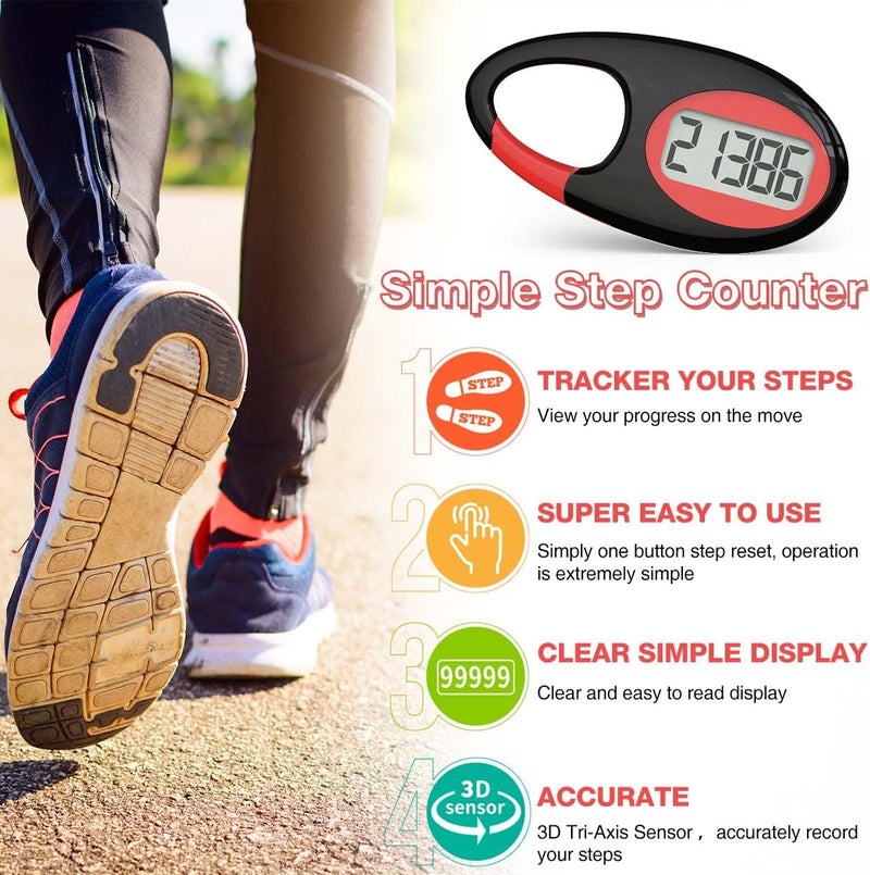 synwoo Simple 3D Step Counter, Walking Pedometer, Steps Tracker with Neck Lanyard/Carabiner for Men Women Teens Adults Seniors - Image 2